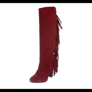 DVF maroon fringe suede boots. Size 7